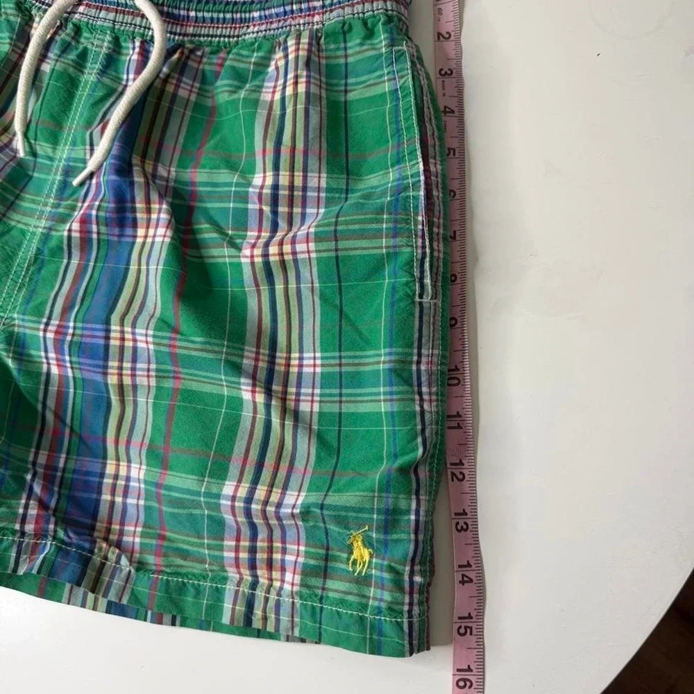 Polo Ralph Lauren Green Plaid Swim Trunks Shorts Men's Small Mesh Lined Preppy